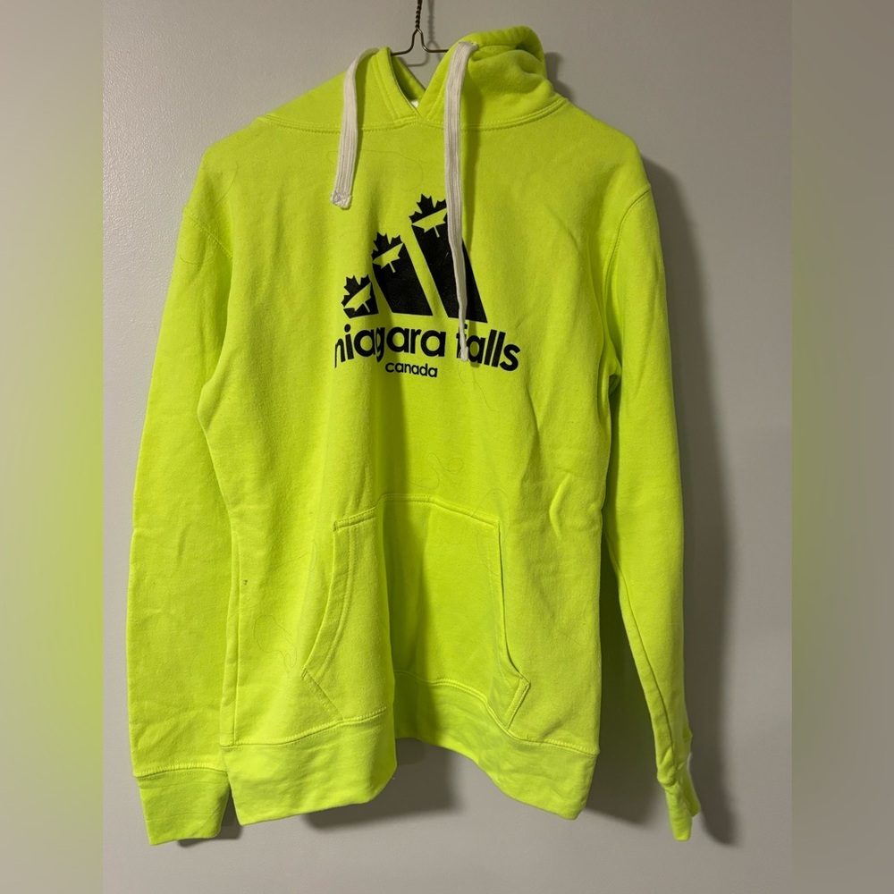 Niagara Falls Highlighter Yellow Drawstring Hoodie Large by Mill Tex